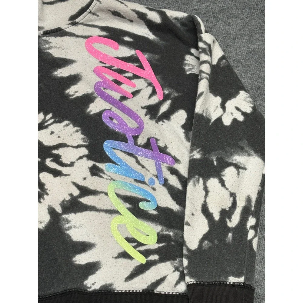 Justice Girls‎ XL 16/18 Tie Dye Hoodie Black White Glitter Logo Sweatshirt